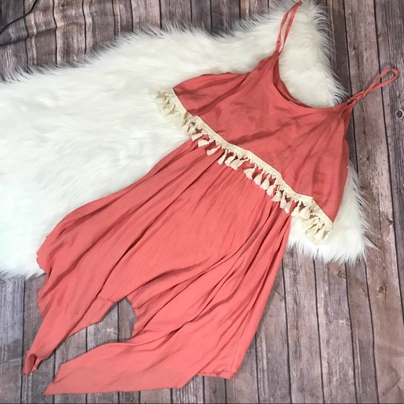 Umgee Dresses & Skirts - Umgee Peach Boho Tassel Asymmetrical Swing Dress